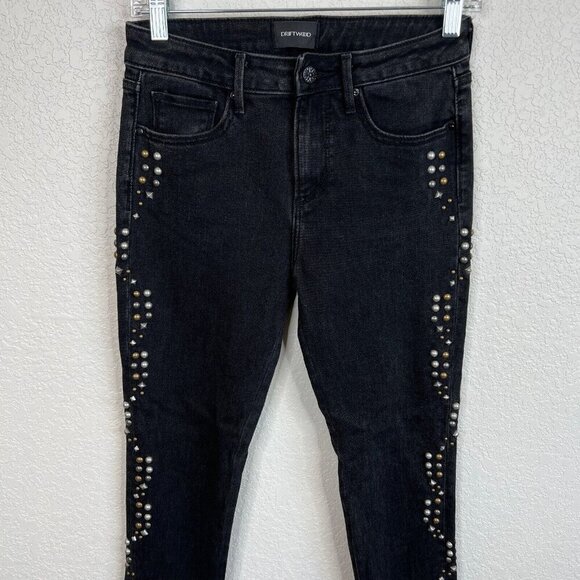 Driftwood Jackie Studded Jeans Black Size 25 Skinny Leg Frayed Casual - Picture 2 of 8